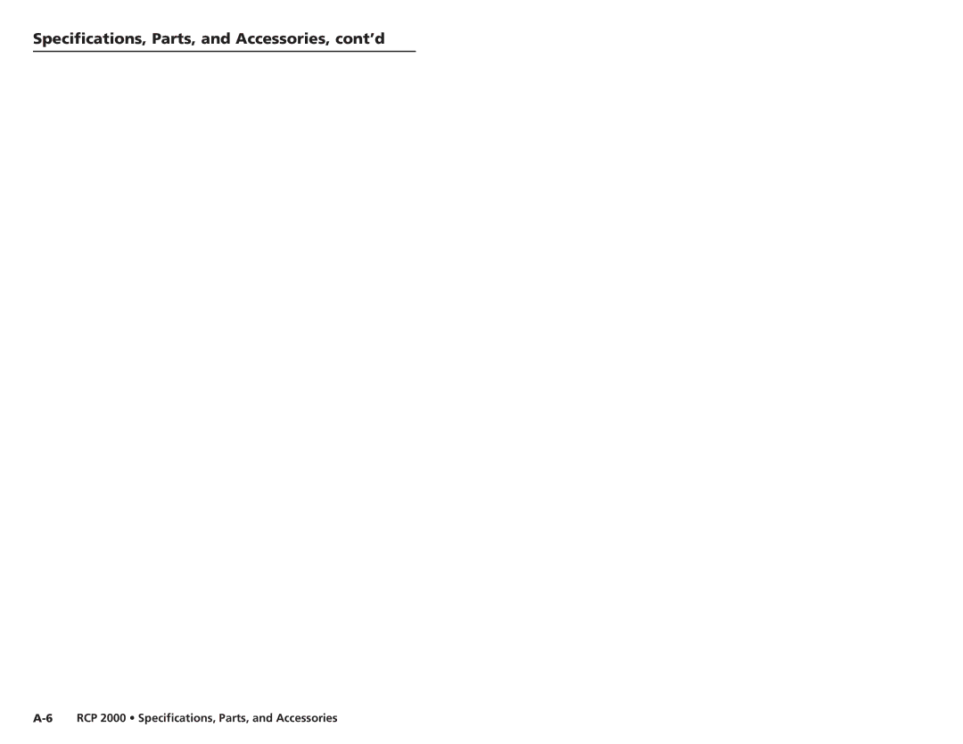 Extron electronic RCP 2000 user manual Specifications, Parts, and Accessories, cont’d 