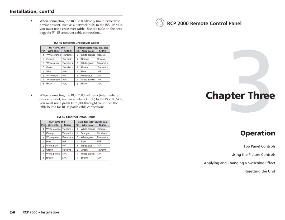 Extron electronic RCP 2000 user manual Three, Operation, Installation, cont’d 