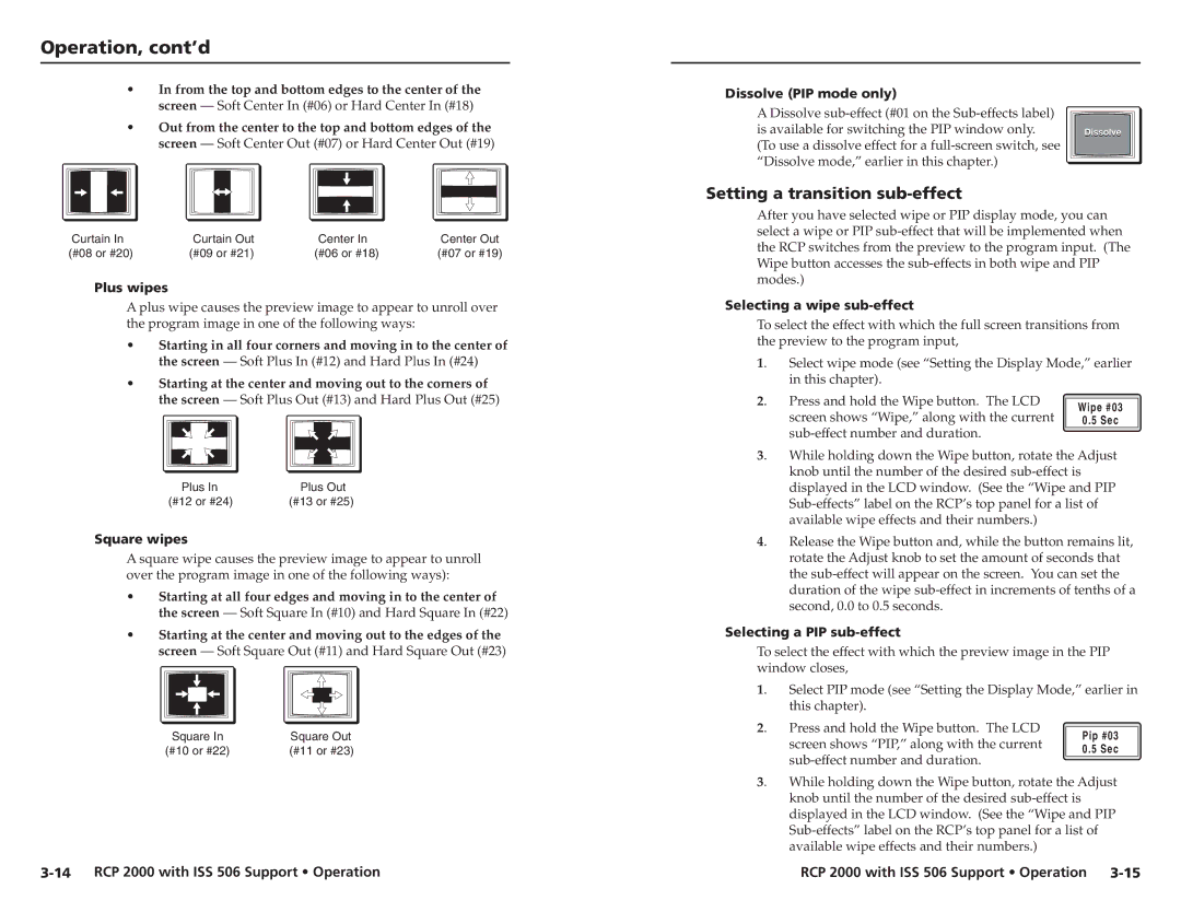 Extron electronic RCP 2000 user manual Setting a transition sub-effect 