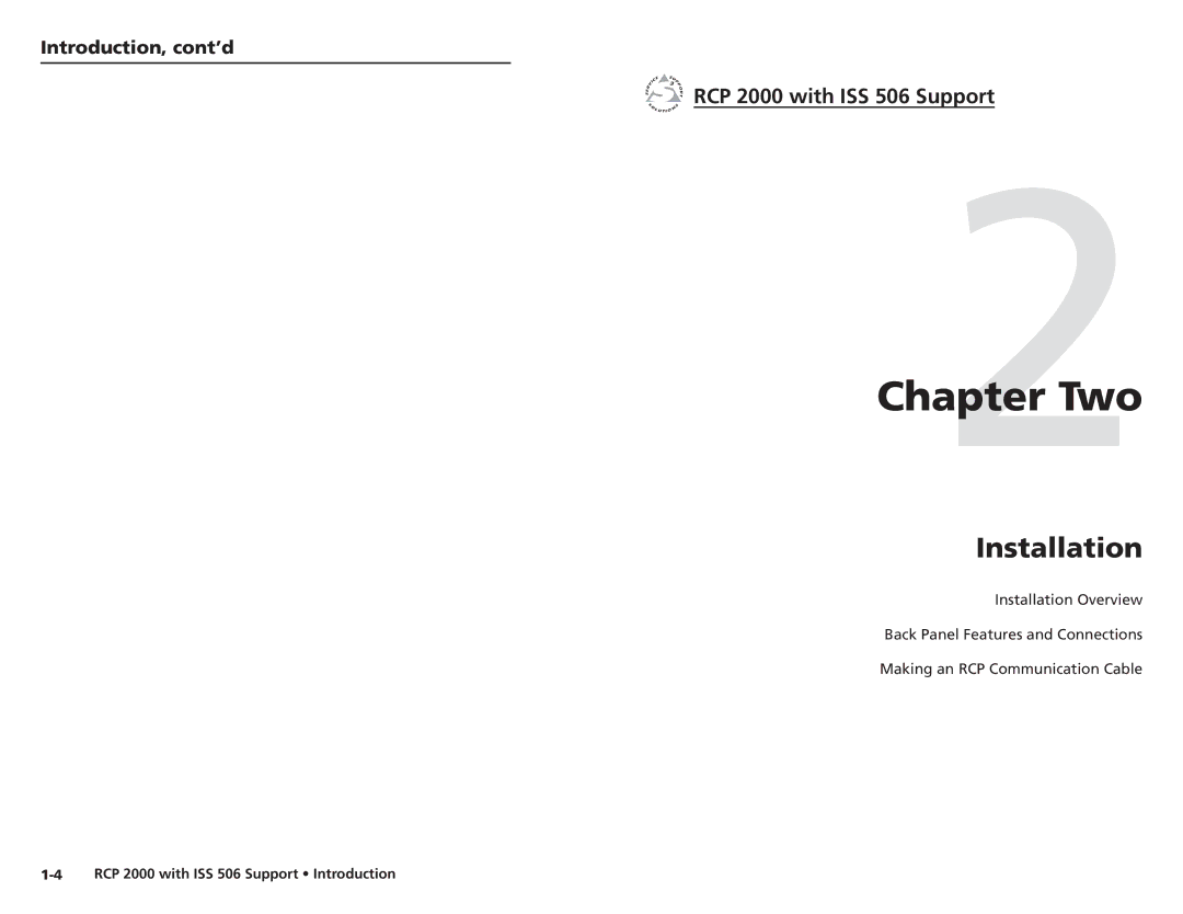 Extron electronic RCP 2000 user manual Installation, Introduction, cont’d 