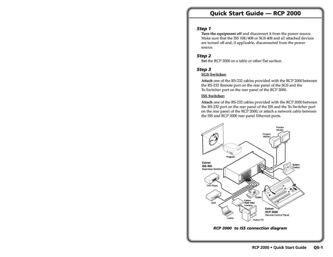 Extron electronic user manual Quick Start Guide - RCP, Step, RCP 2000 Quick Start Guide QS-1, SGS Switcher, ISS Switcher 