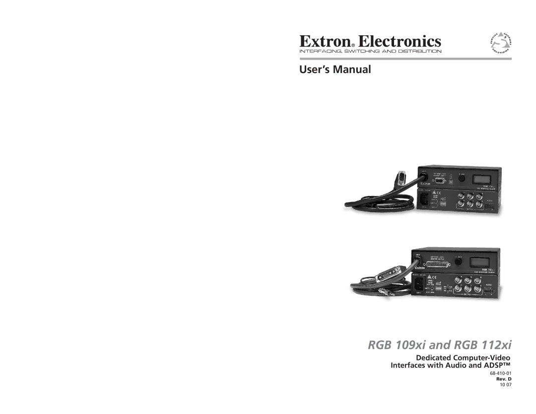 Extron electronic RGB 112XI user manual RGB 109xi and RGB, Dedicated Computer-Video Interfaces with Audio and Adsp 