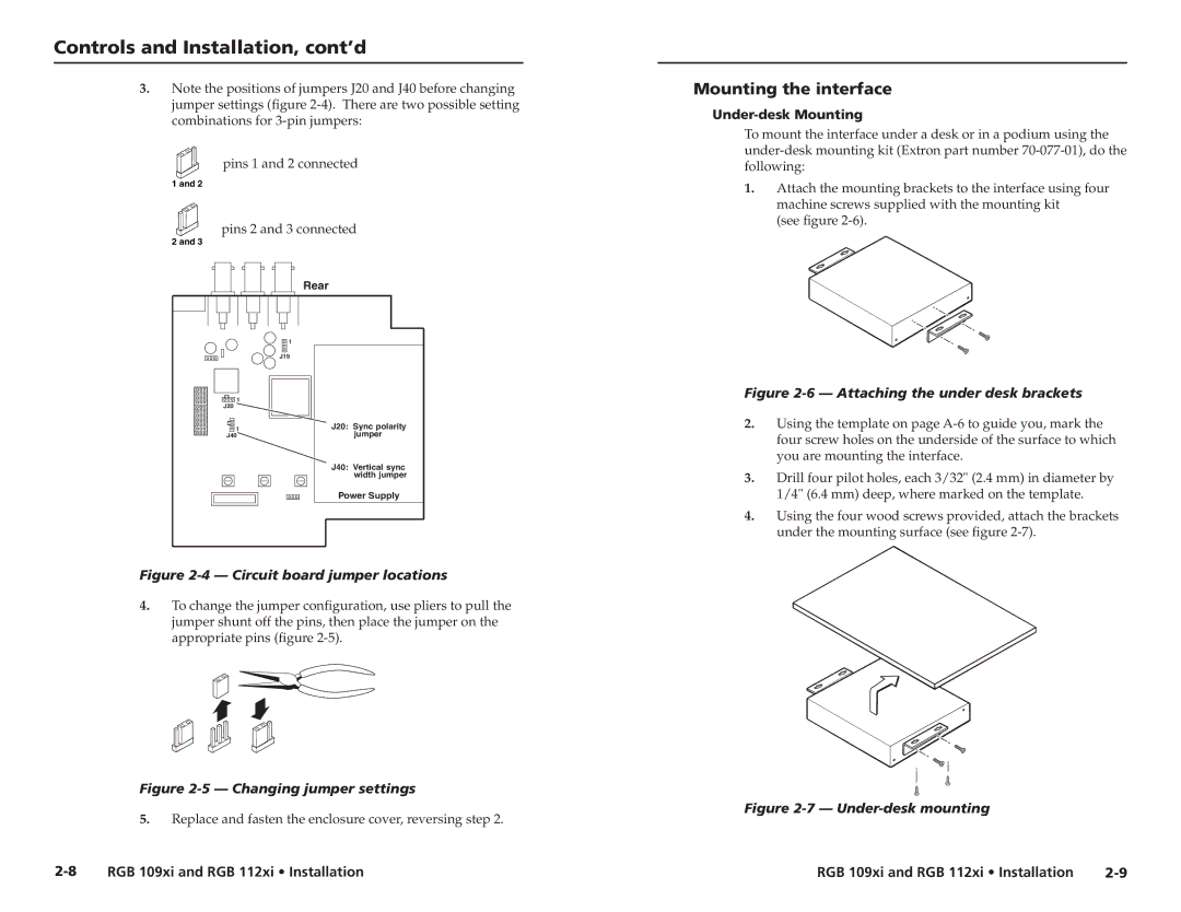 Extron electronic RGB 109XI, RGB 112XI user manual Mounting the interface, Under-desk Mounting 