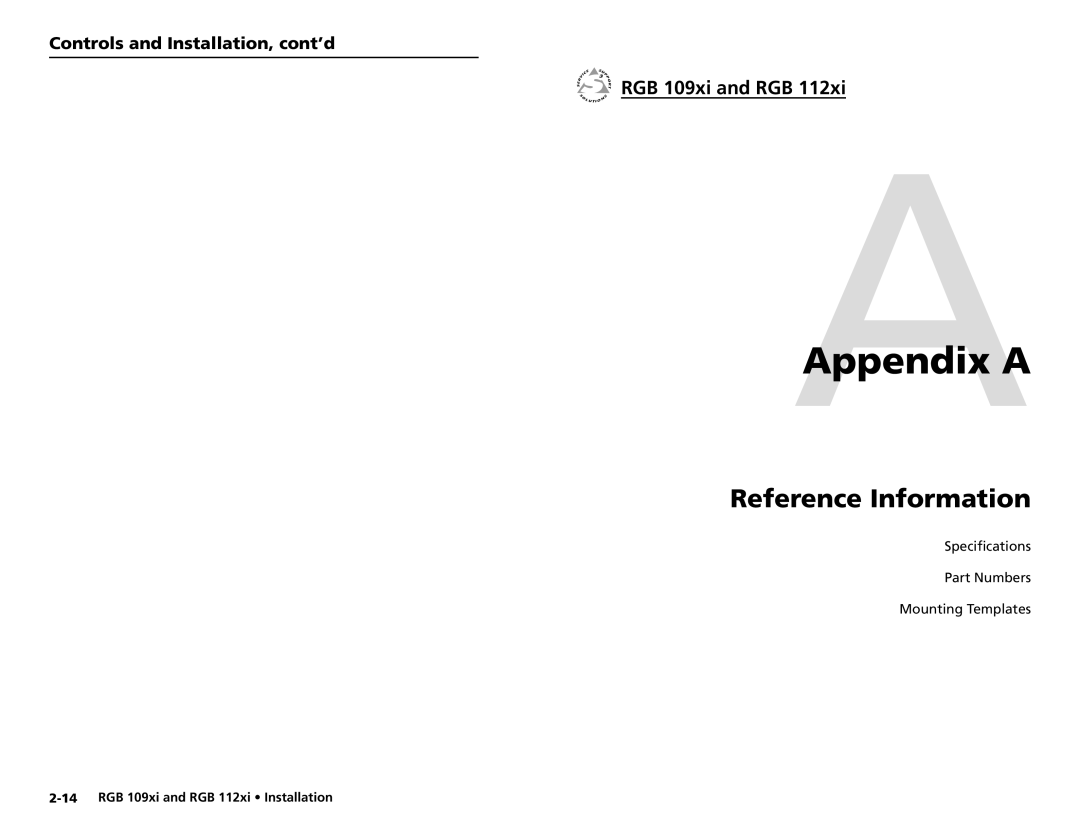 Extron electronic RGB 112XI, RGB 109XI user manual AAppendix a 