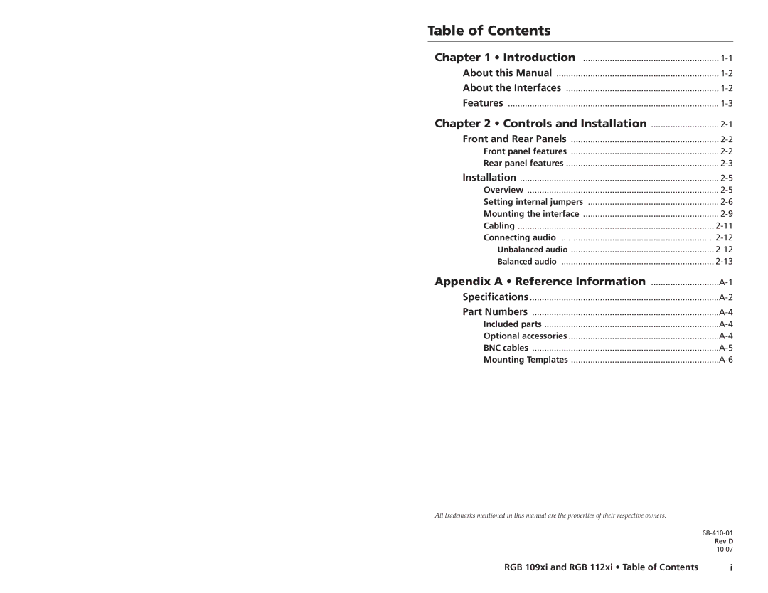 Extron electronic RGB 112XI, RGB 109XI user manual Table of Contents 