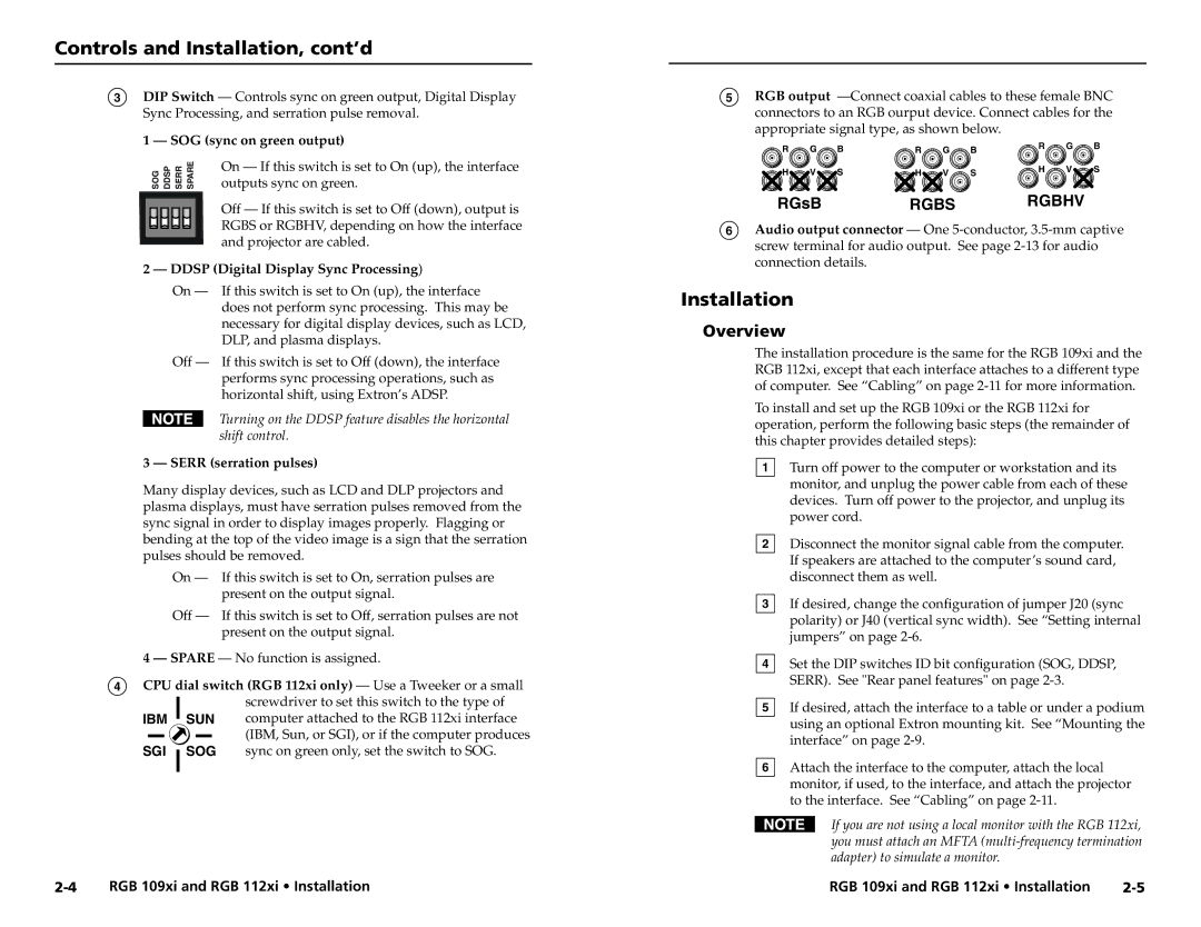 Extron electronic RGB 109XI, RGB 112XI user manual Controls and Installation, cont’d, Overview 