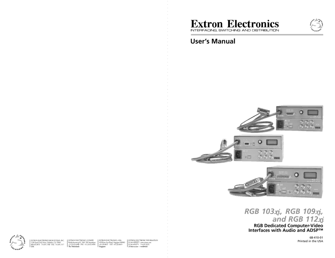 Extron electronic RGB 112 user manual RGB 103xi , RGB 109xi , and RGB 