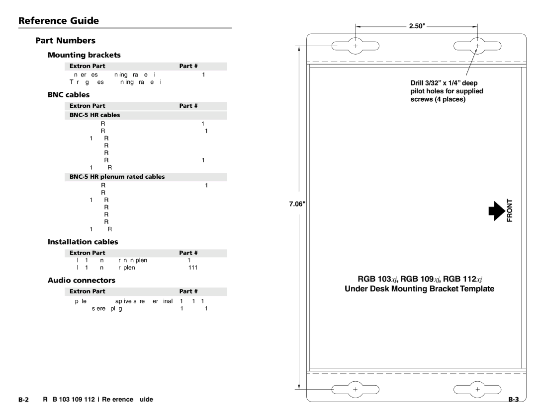 Extron electronic RGB 109, RGB 112, RGB 103 user manual Reference Guide, Part Numbers 