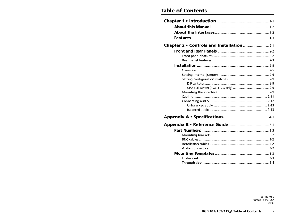 Extron electronic RGB 112, RGB 109, RGB 103 user manual Table of Contents 