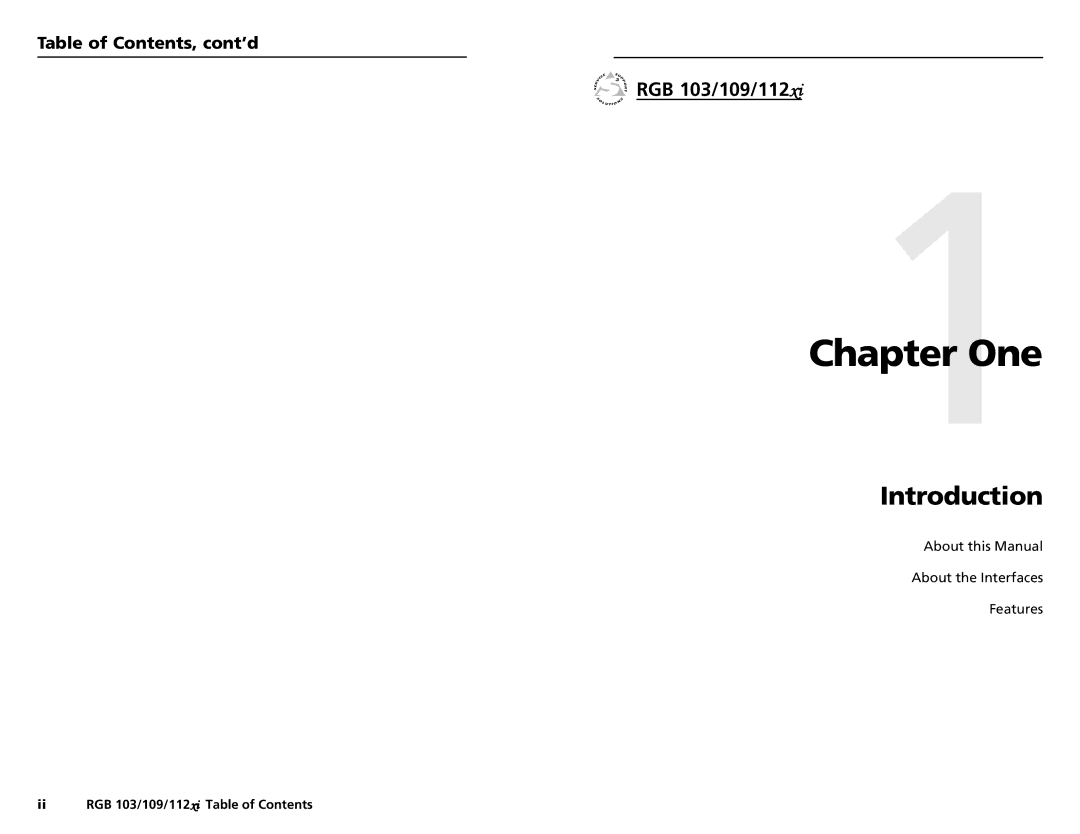 Extron electronic RGB 109, RGB 112 user manual One, Introduction, RGB 103/109/112xi, Table of Contents, cont’d 