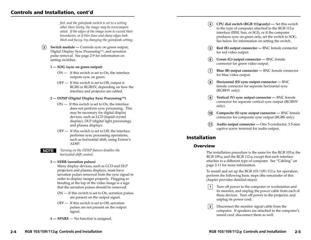 Extron electronic RGB 103, RGB 112, RGB 109 user manual Controls and Installation, cont’d, Overview 