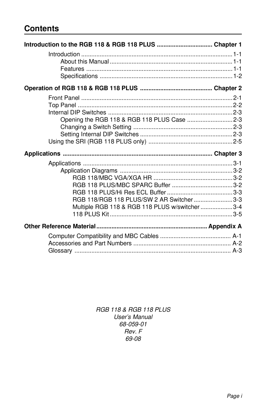 Extron electronic RGB 118 PLUS user manual Contents 