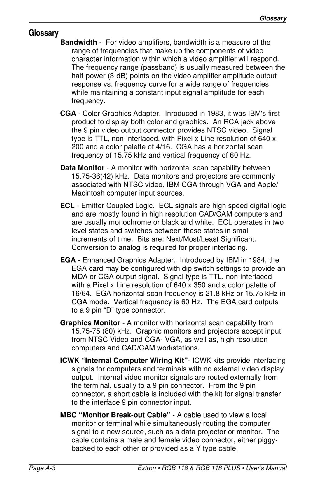 Extron electronic RGB 118 PLUS user manual Glossary 