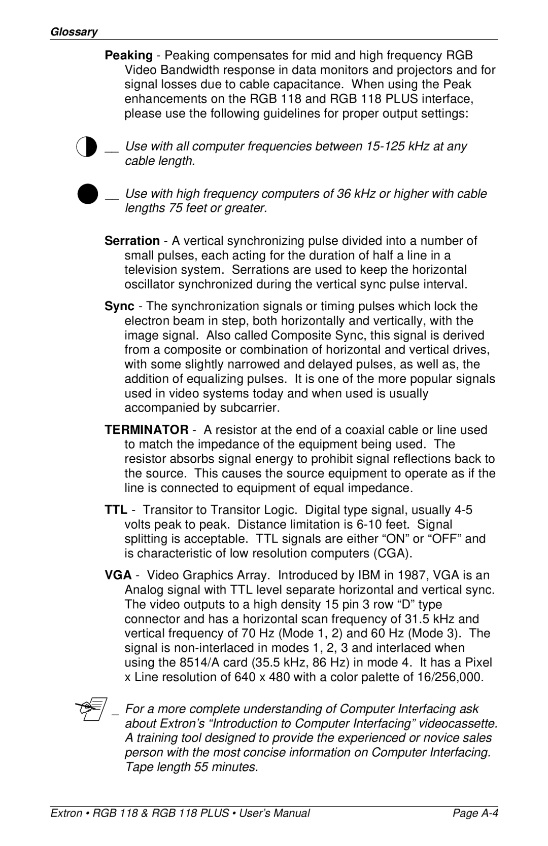 Extron electronic RGB 118 PLUS user manual A-4 