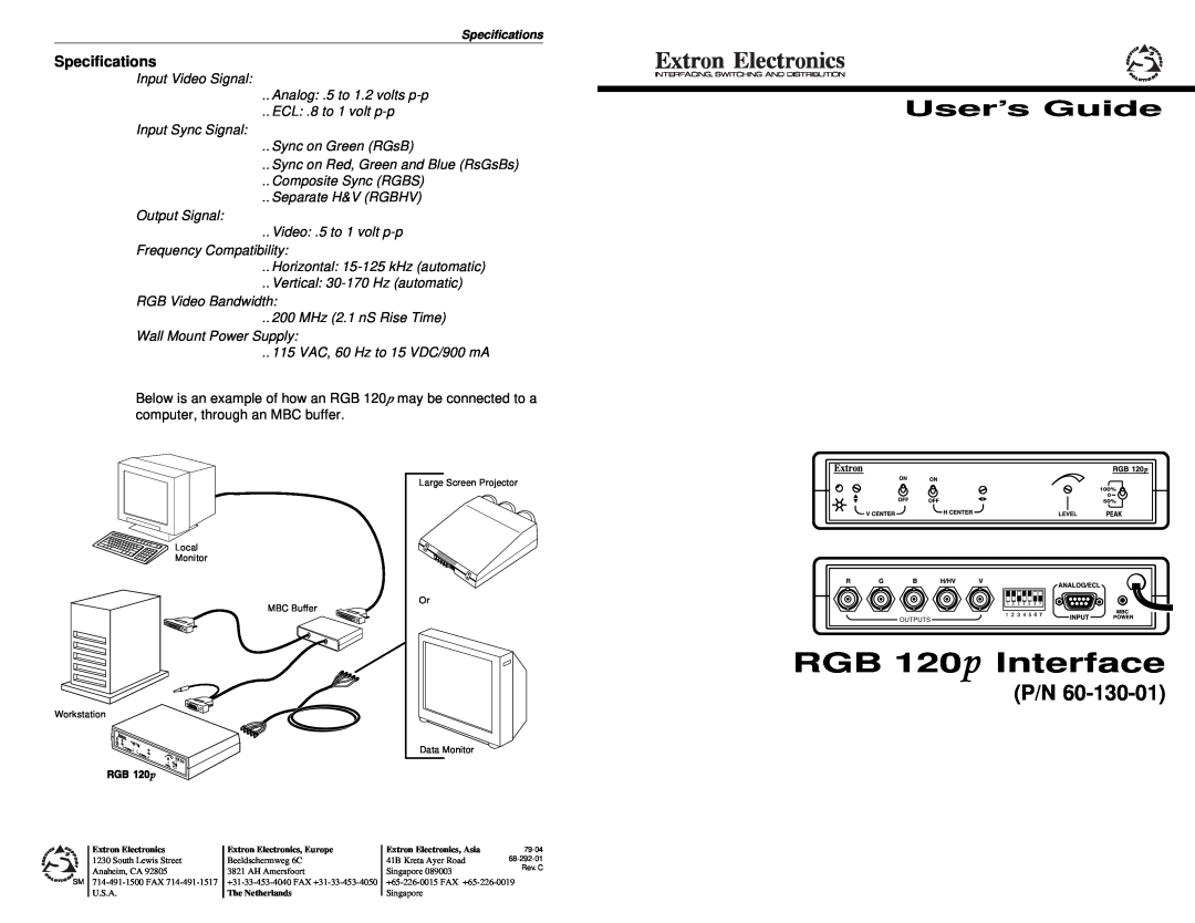 Extron electronic specifications Specifications, RGB 120p Interface, User’s Guide 