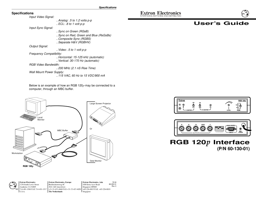 Extron electronic specifications RGB 120p Interface, User’s Guide, Specifications 