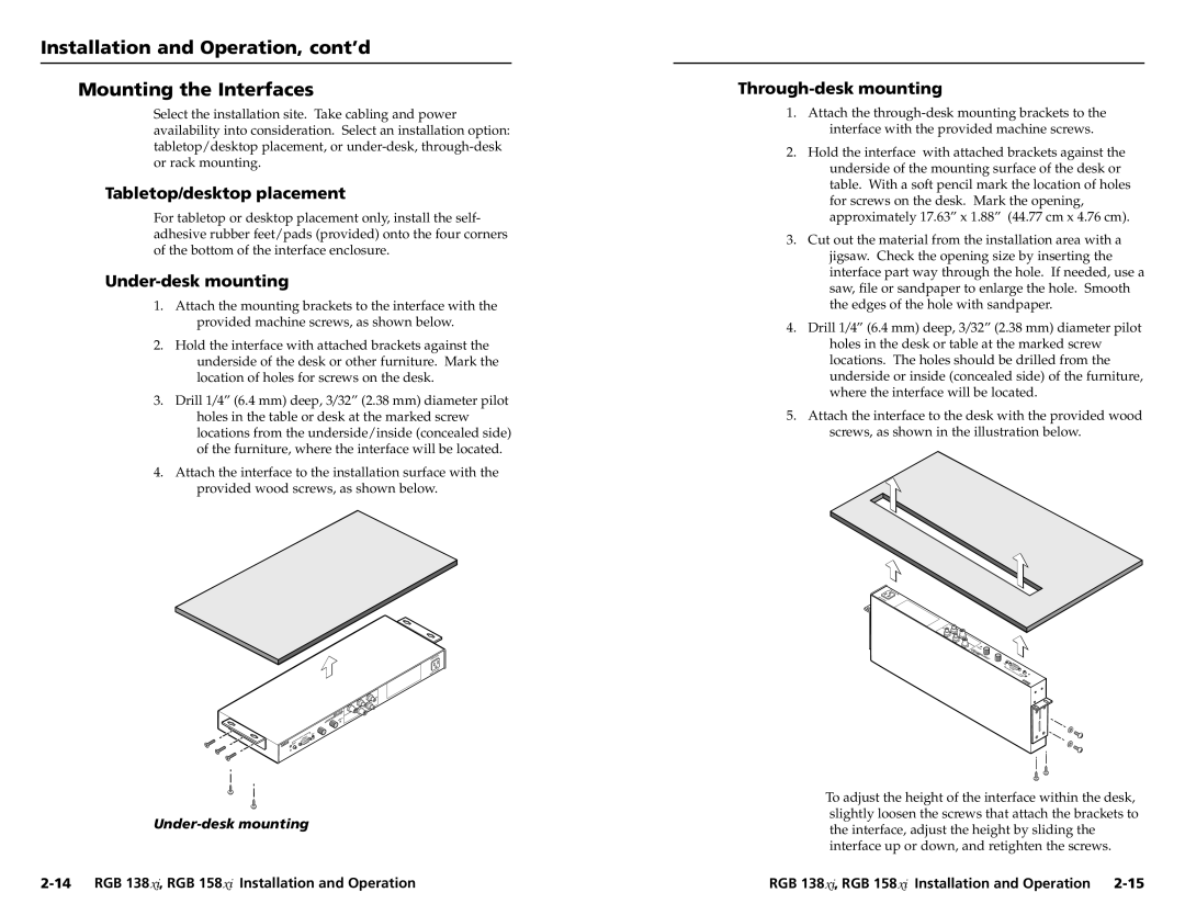 Extron electronic RGB 158XI Installation and Operation, cont’d Mounting the Interfaces, Tabletop/desktop placement 