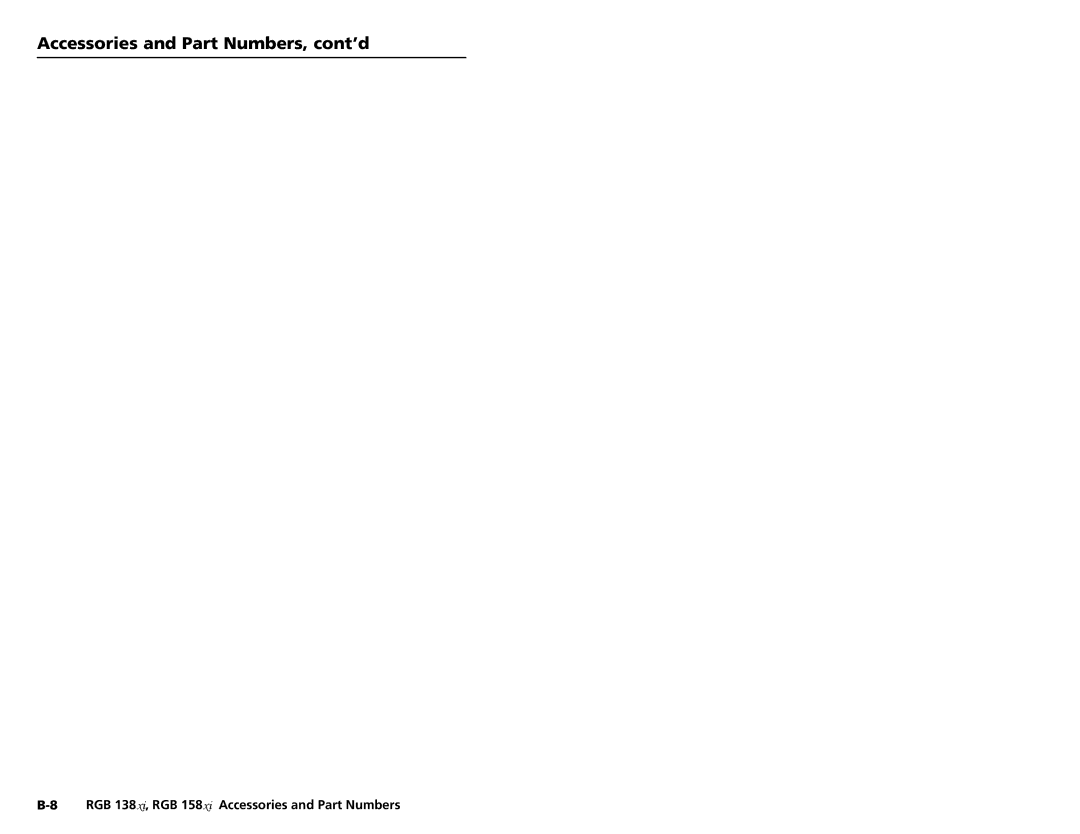 Extron electronic RGB 138XI, RGB 158XI user manual RGB 138xi, RGB 158xi Accessories and Part Numbers 