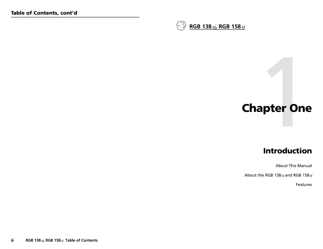 Extron electronic RGB 138XI, RGB 158XI user manual Introduction, RGB 138xi, RGB, Table of Contents, cont’d 