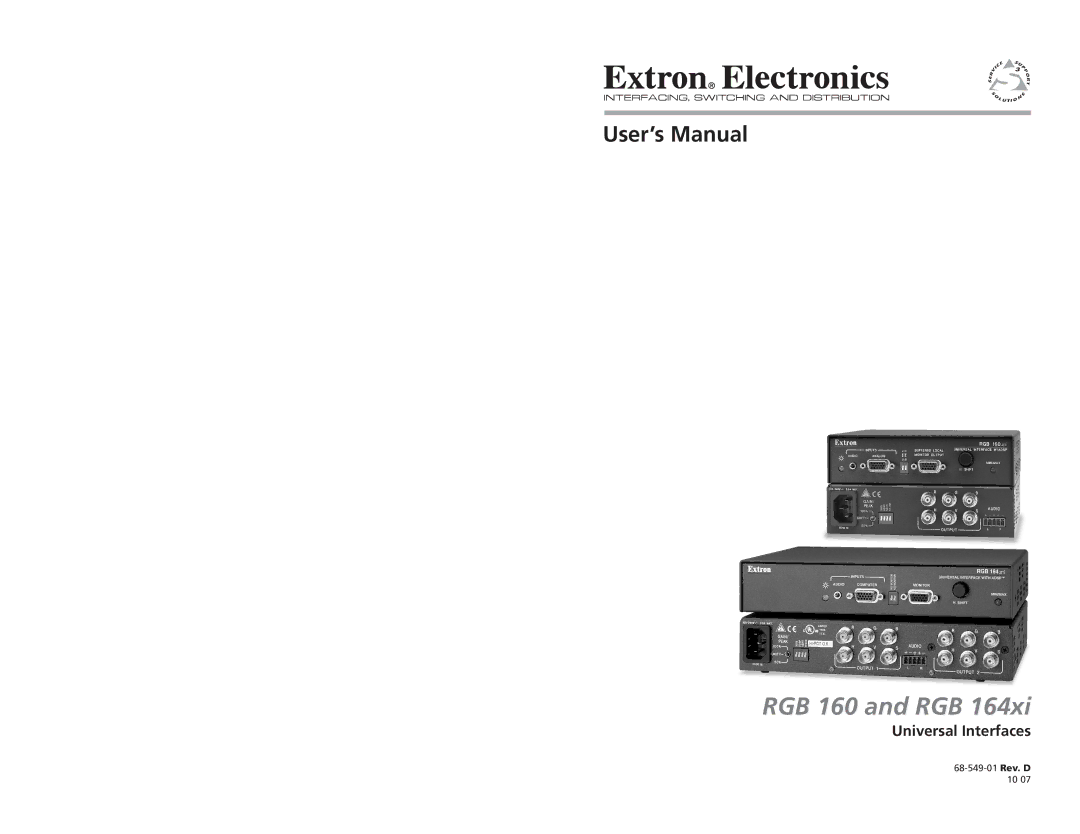 Extron electronic user manual RGB 160 and RGB, Universal Interfaces 