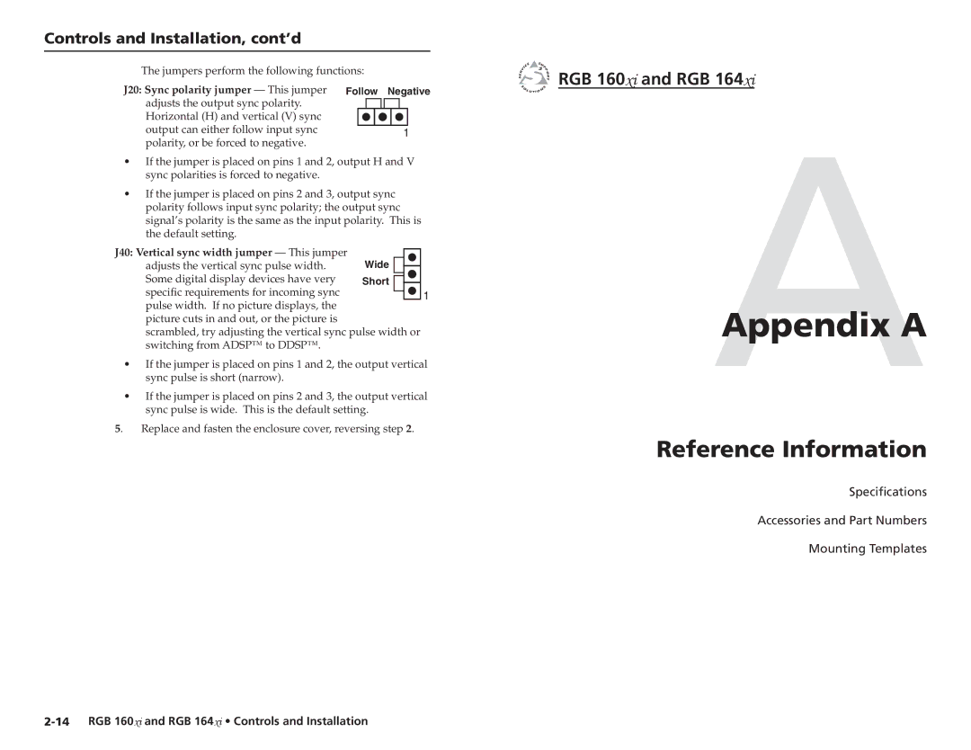 Extron electronic RGB 160 user manual AAppendix a 