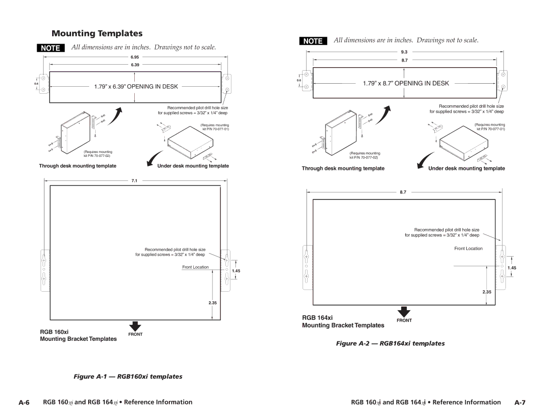 Extron electronic RGB 160 user manual Mounting Templates, All dimensions are in inches. Drawings not to scale 