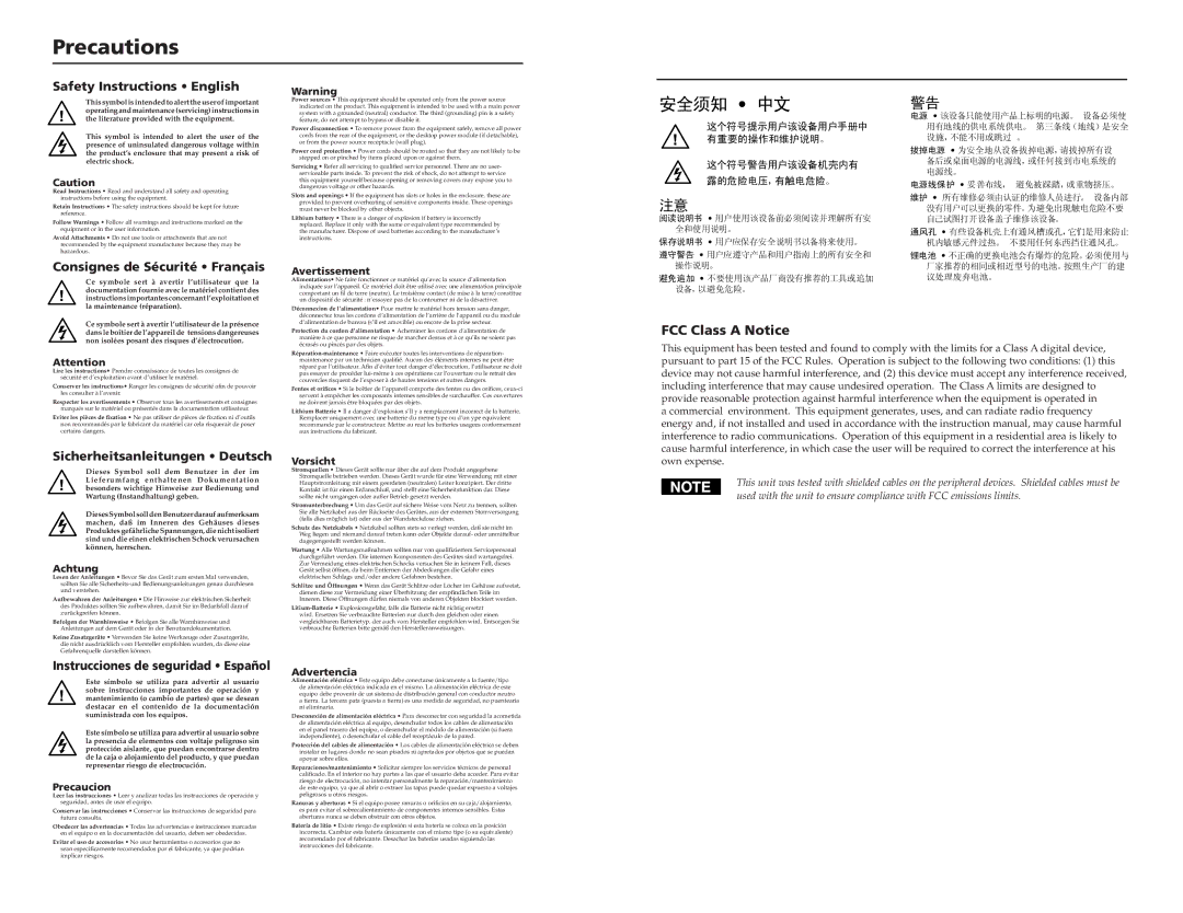 Extron electronic RGB 160 user manual Precautions, FCC Class a Notice 