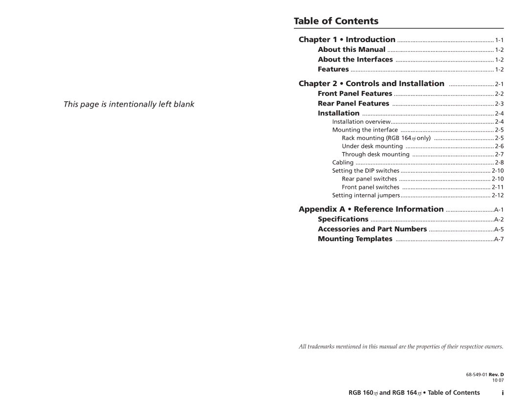 Extron electronic RGB 160 user manual Table of Contents 