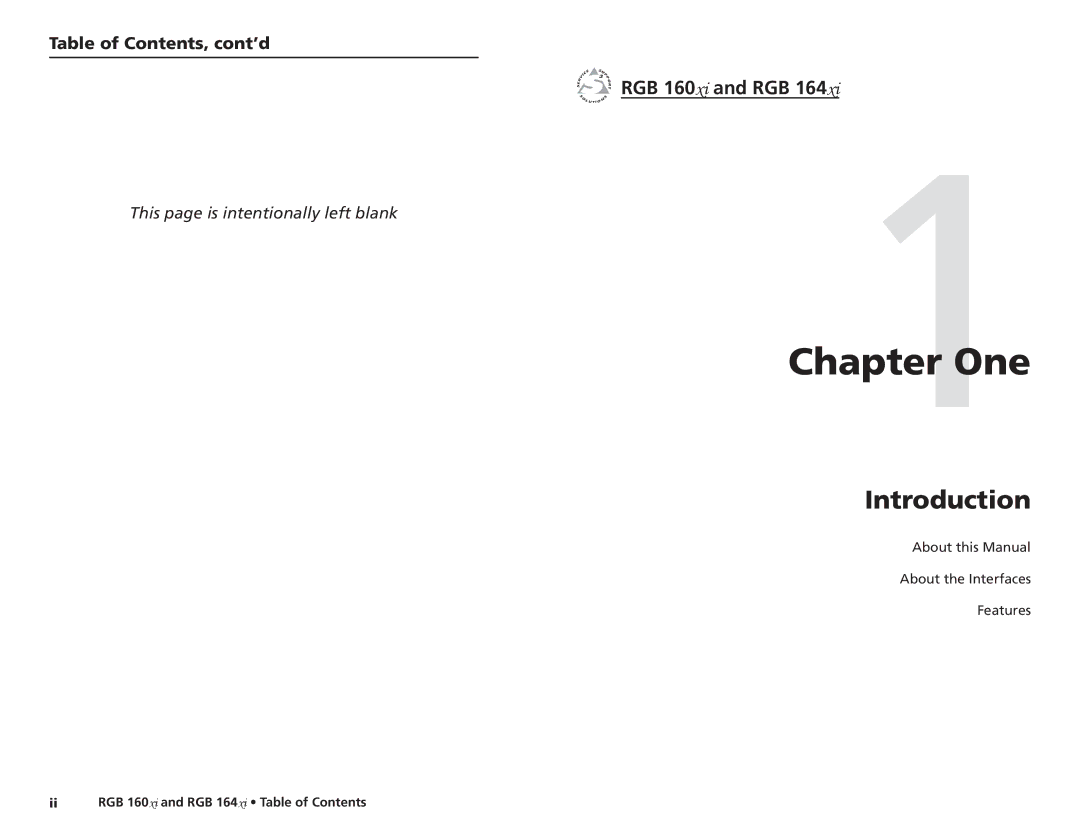 Extron electronic RGB 160 user manual Chapter One, Table of Contents, cont’d 