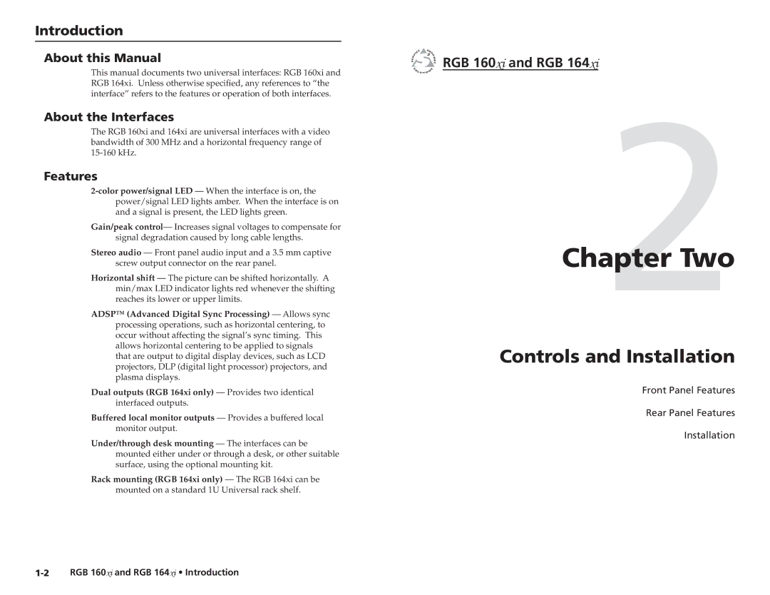 Extron electronic user manual Introduction, RGB 160xi and RGB, About this Manual, About the Interfaces, Features 