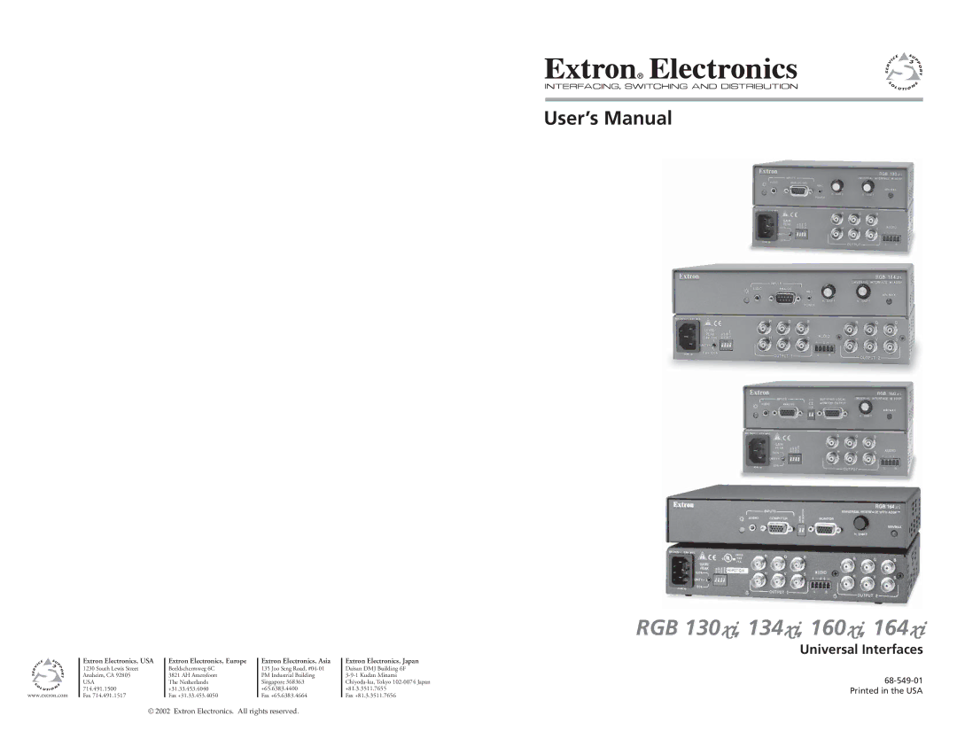 Extron electronic RGB 160XI, RGB 164XI user manual RGB 130xi, 134xi, 160xi, Universal Interfaces 