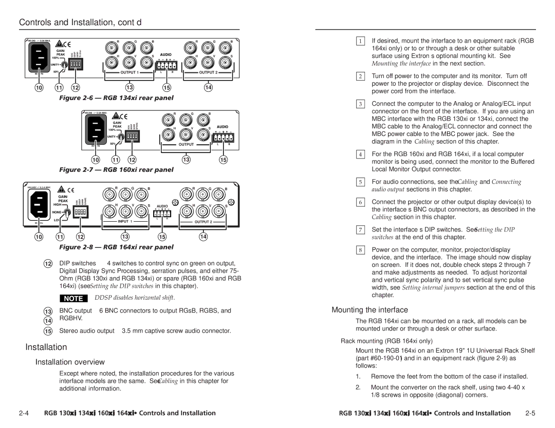 Extron electronic RGB 160XI, RGB 164XI Controls and Installation, cont’d, Installation overview, Mounting the interface 