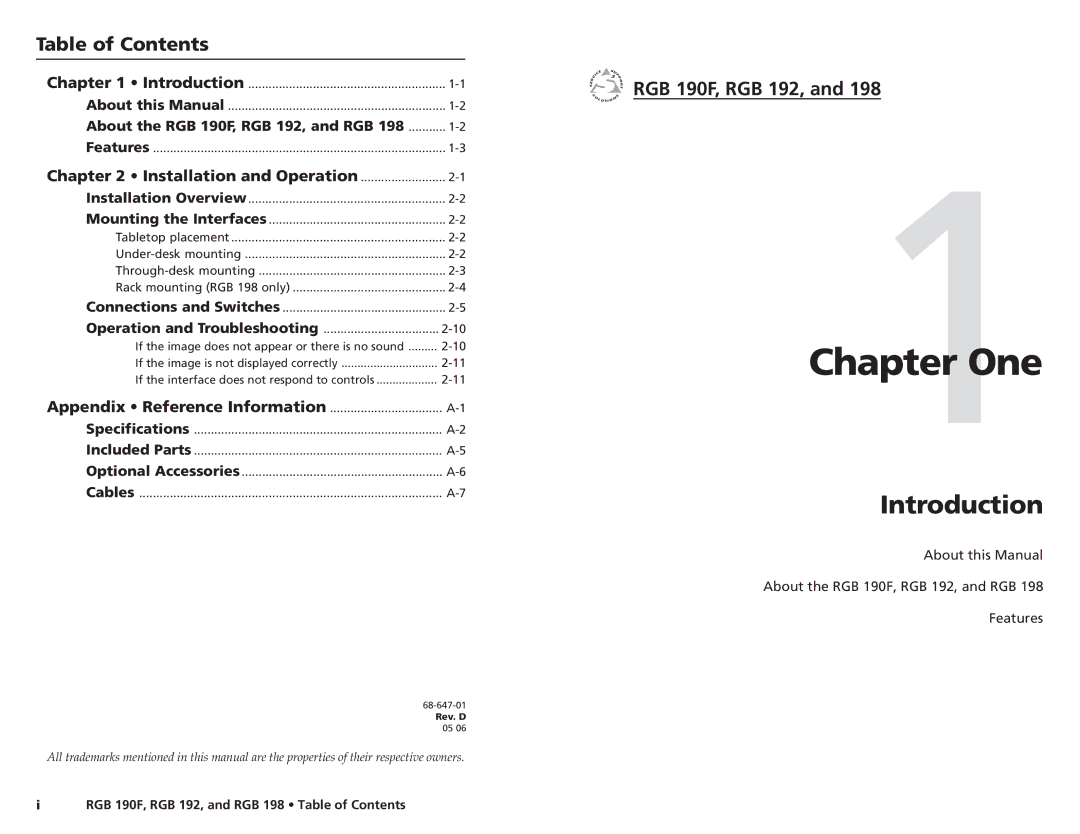 Extron electronic RGB 190FS, RGB 198 EU, RGB 192V, RGB 192S, RGB 190FM, RGB 190FV user manual One 