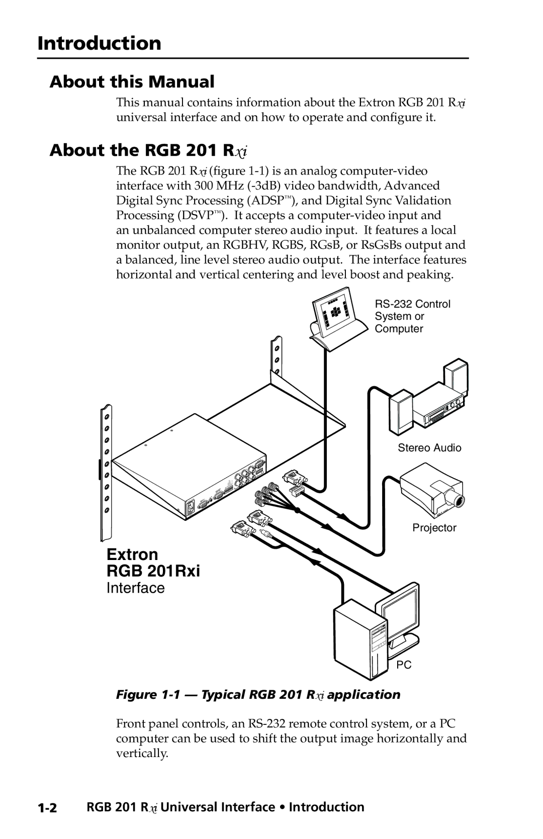 Extron electronic manual Introductionduction,cont’d About this Manual, About the RGB 201 Rxi 