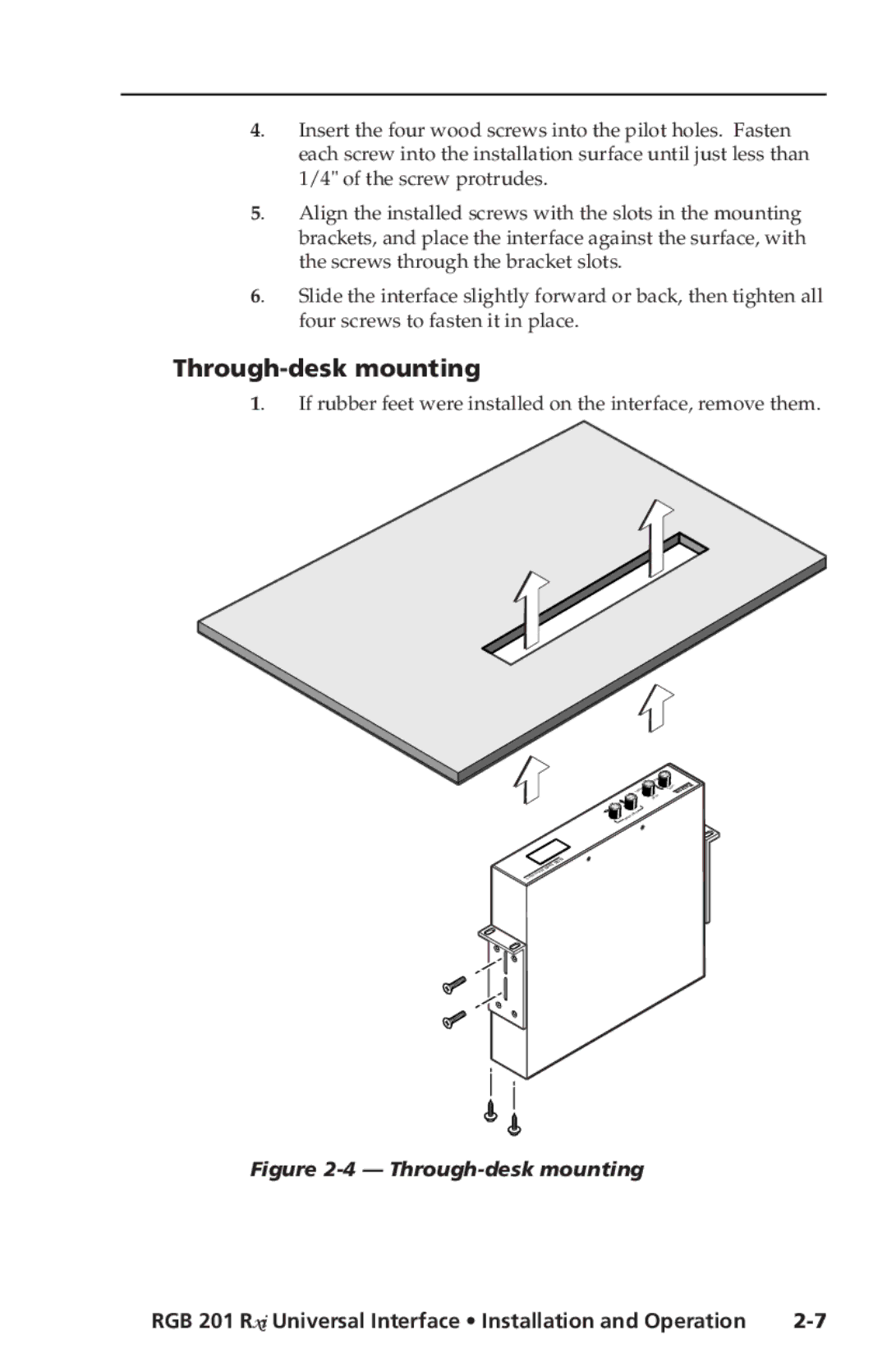 Extron electronic RGB 201 Rxi manual Through-desk mounting 