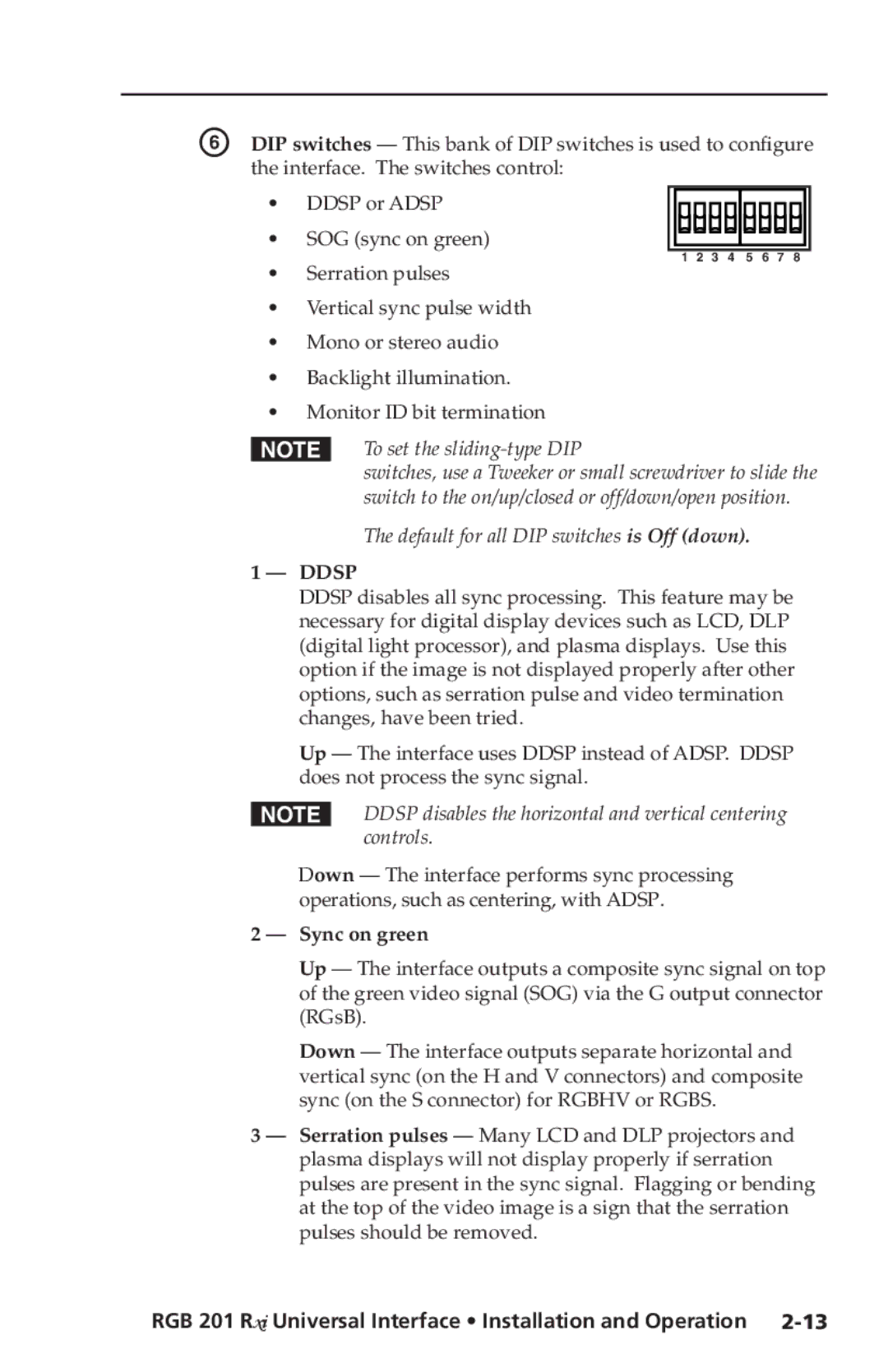 Extron electronic RGB 201 Rxi manual Ddsp 