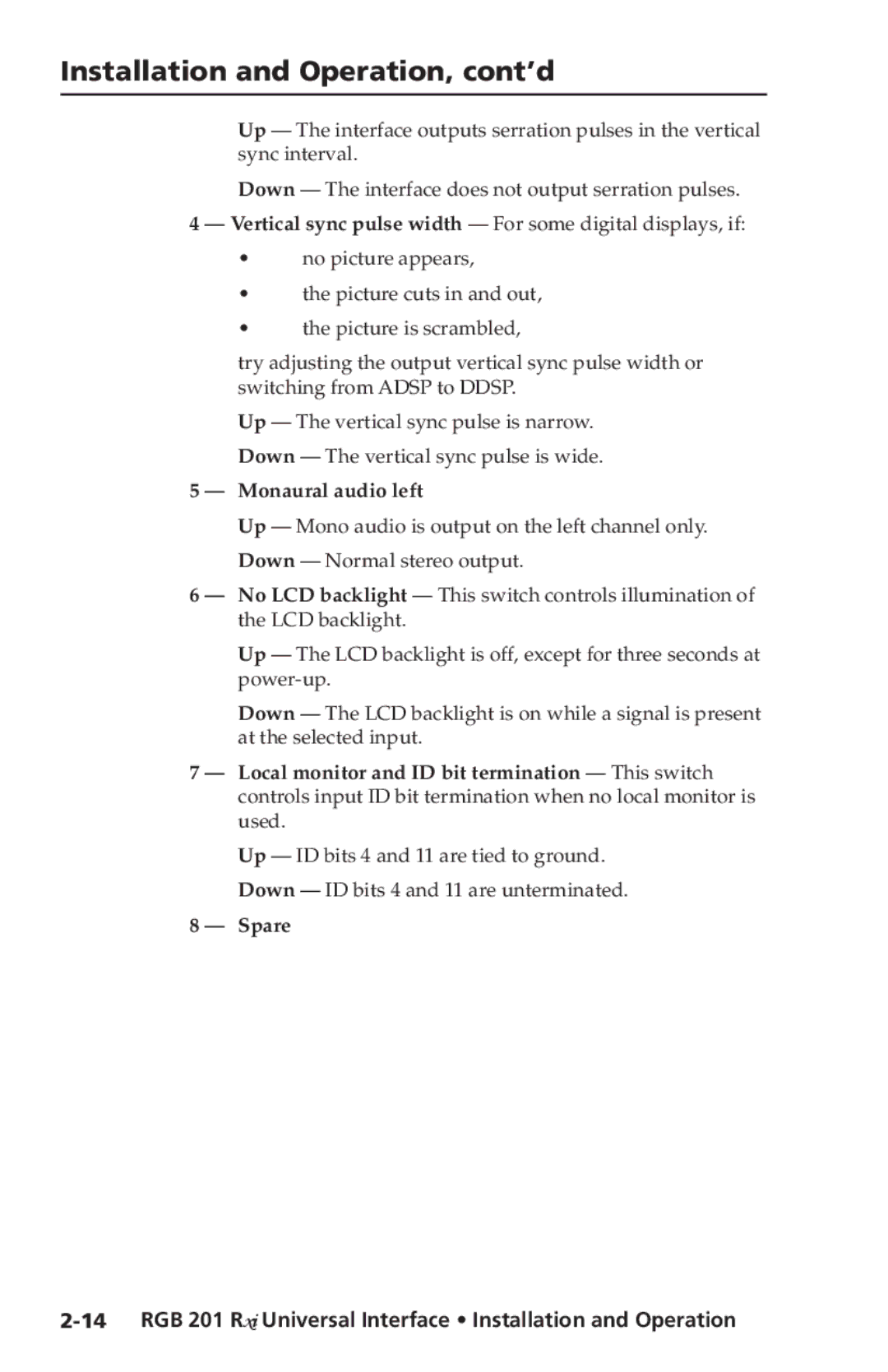 Extron electronic RGB 201 Rxi manual Spare 