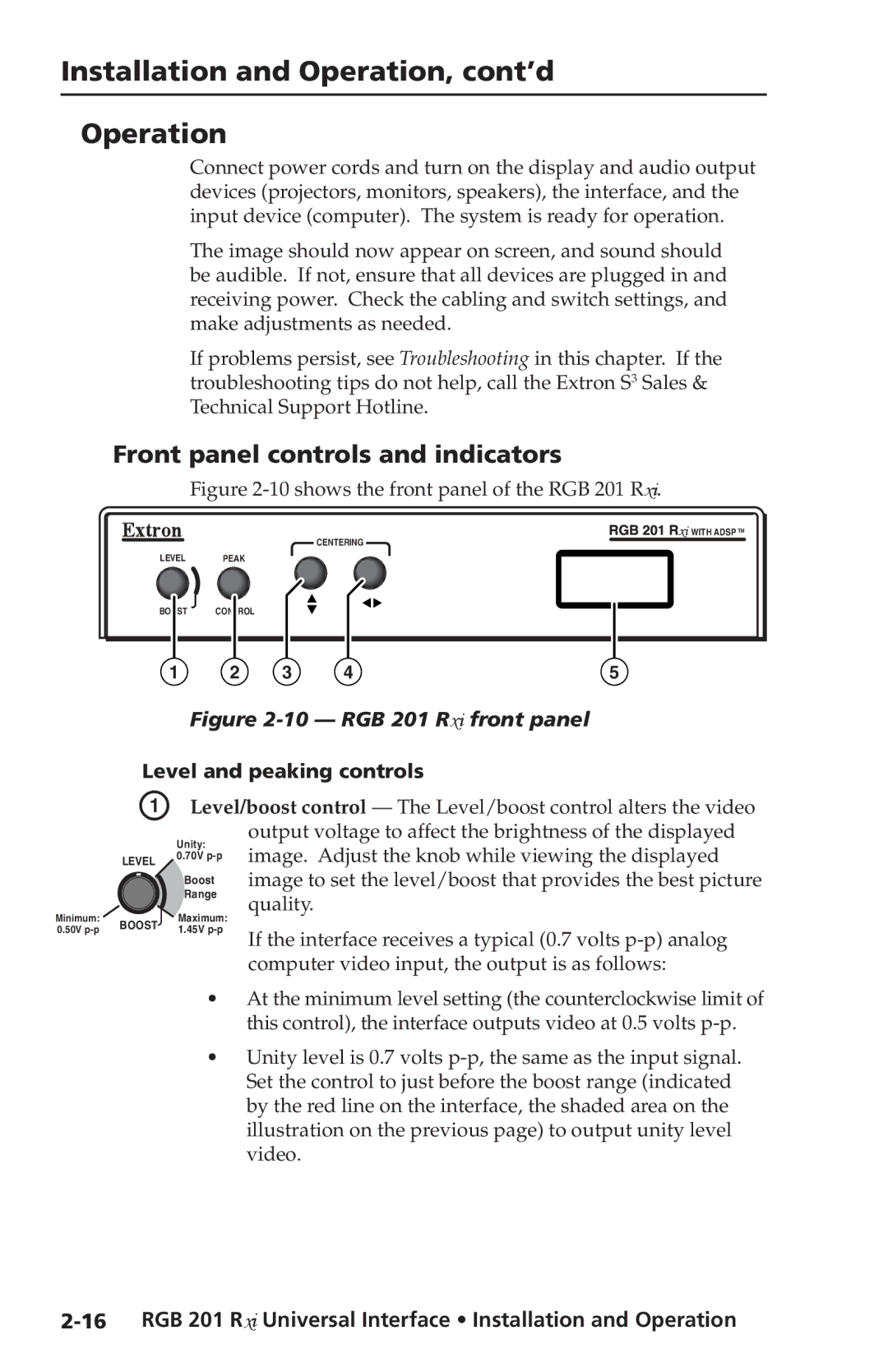 Extron electronic RGB 201 Rxi manual Front panel controls and indicators 