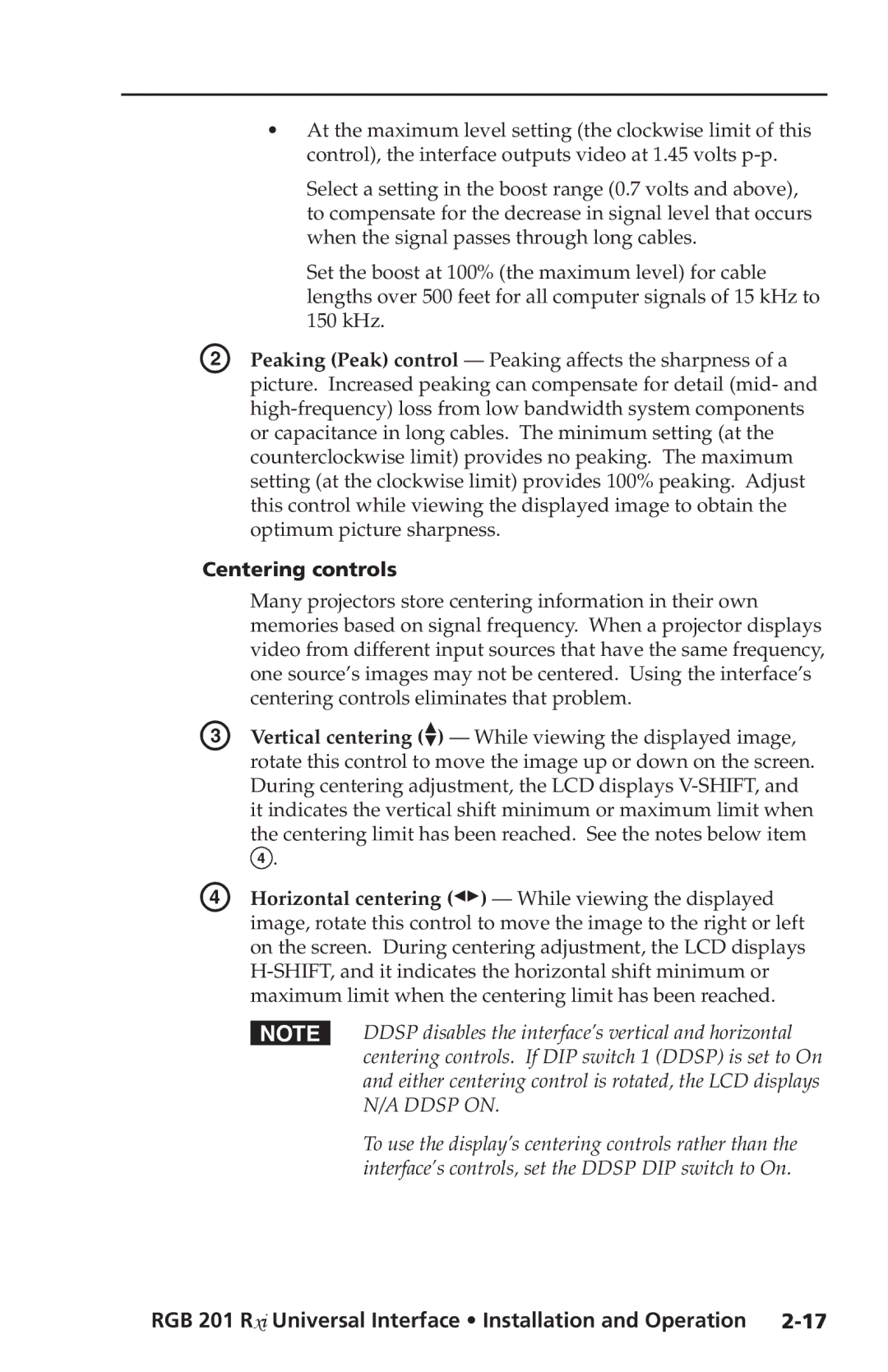 Extron electronic RGB 201 Rxi manual Centering controls, Many projectors store centering information in their own 