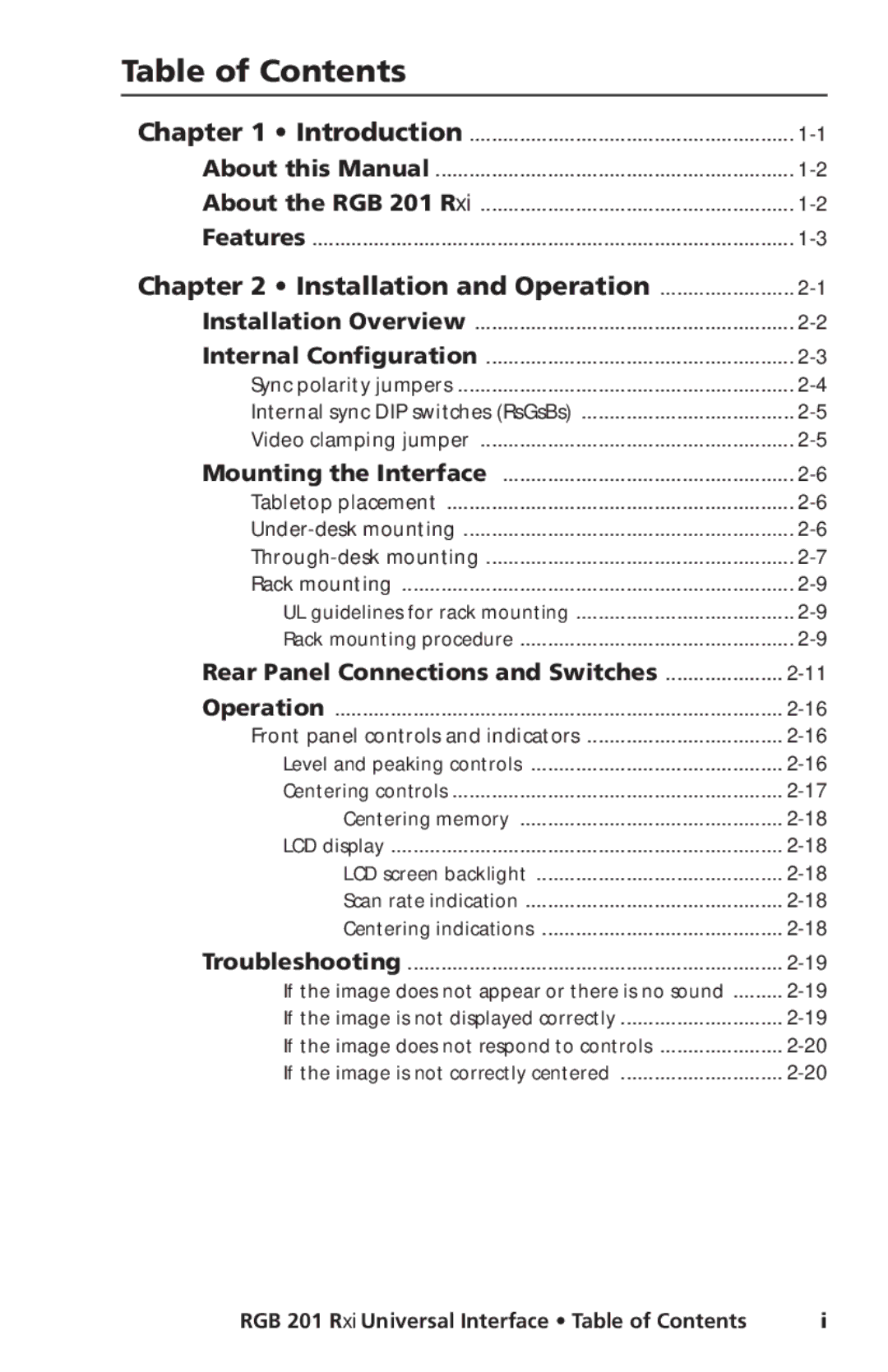 Extron electronic RGB 201 Rxi manual Table of Contents 