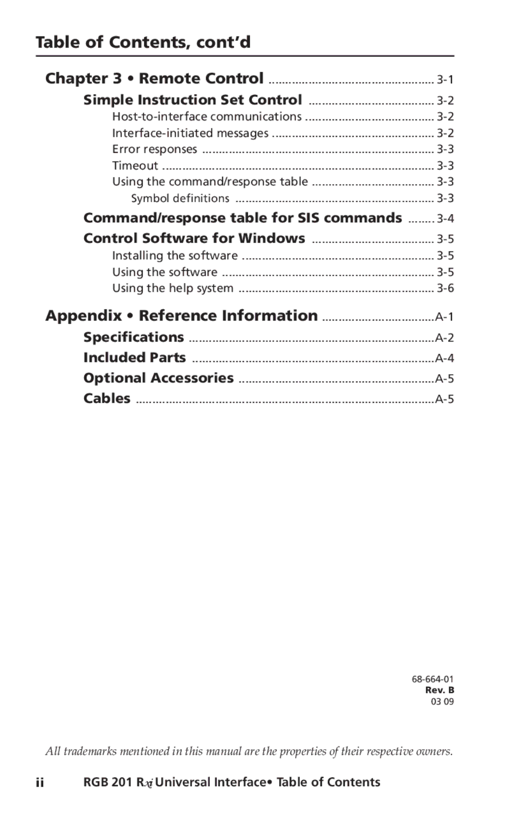 Extron electronic RGB 201 Rxi manual Table of Contents, cont’d 