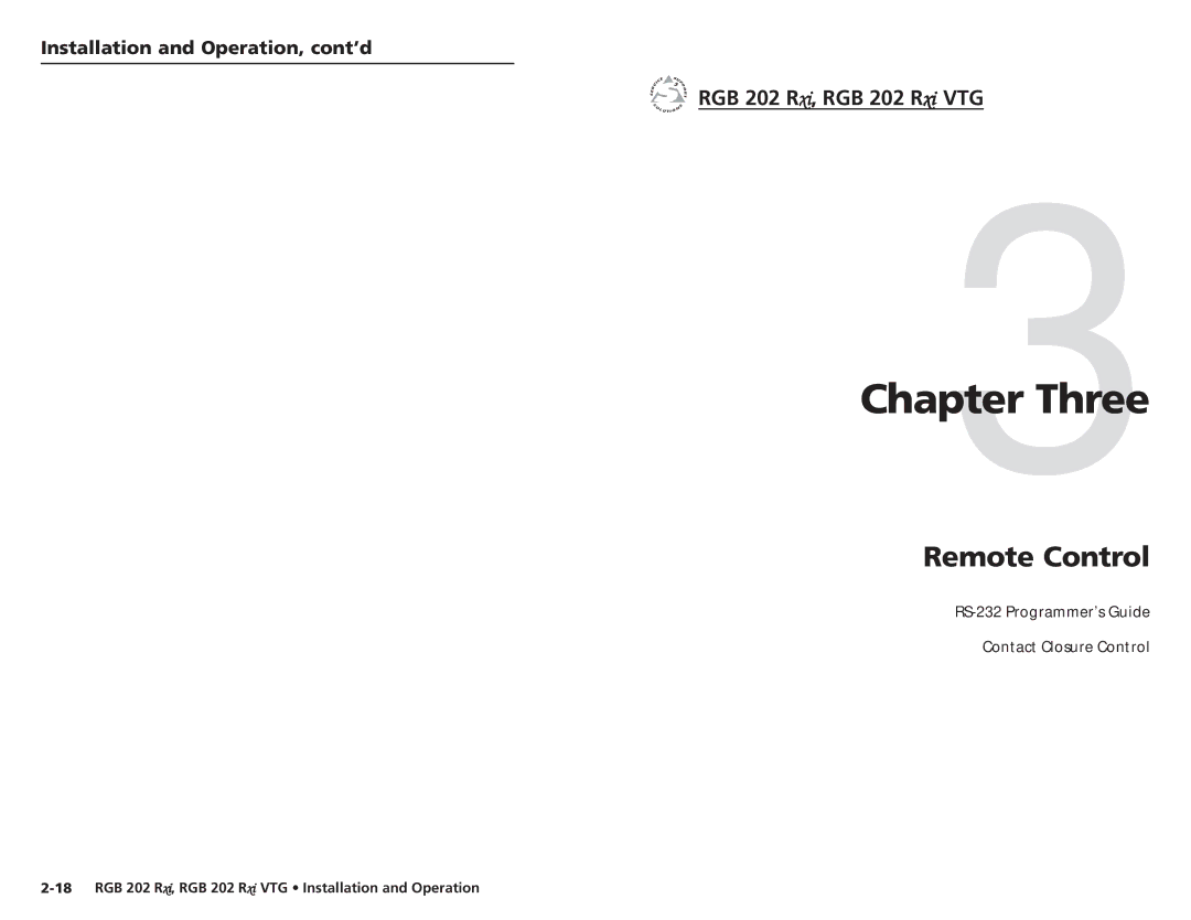 Extron electronic RGB 202 Rxi VTG user manual Three, Remote Control 