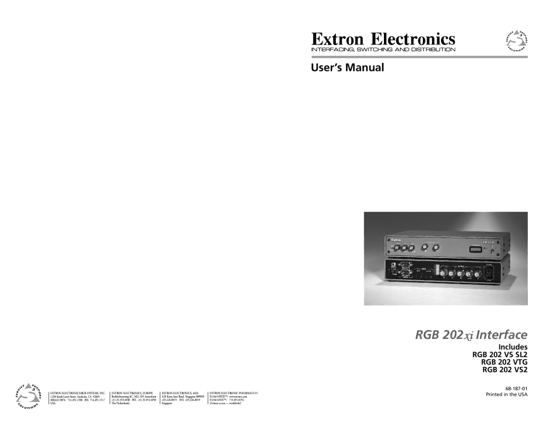 Extron electronic RGB 202 VS2, RGB 202 VS SL2, RGB 202 VTG user manual User’s Manual 