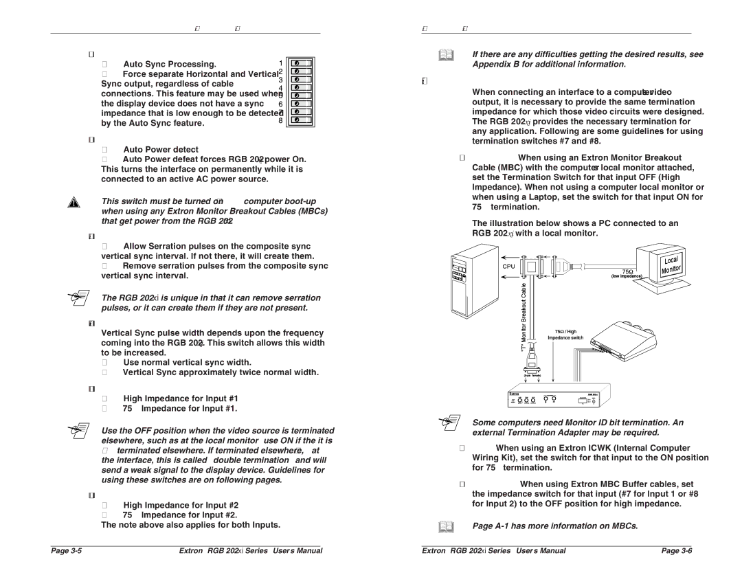 Extron electronic RGB 202 VS SL2 #3 Sync Output, #4 Auto Power Defeat, #5 Serration Pulses, #6 Vertical Sync Width 