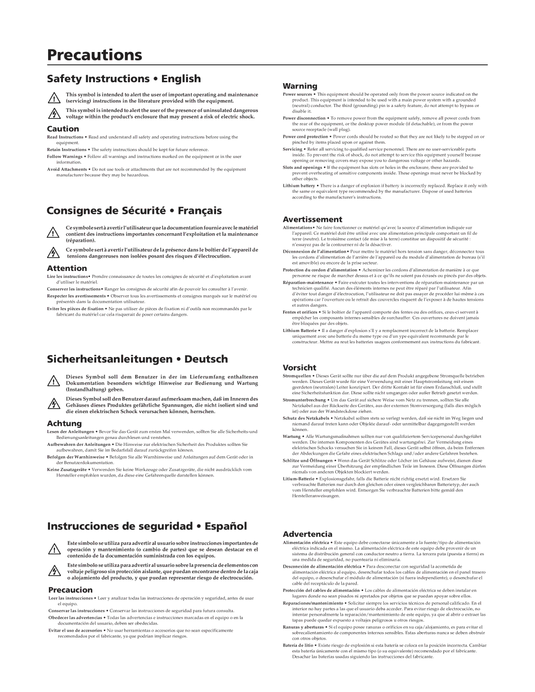 Extron electronic RGB 320 manual Precautions 