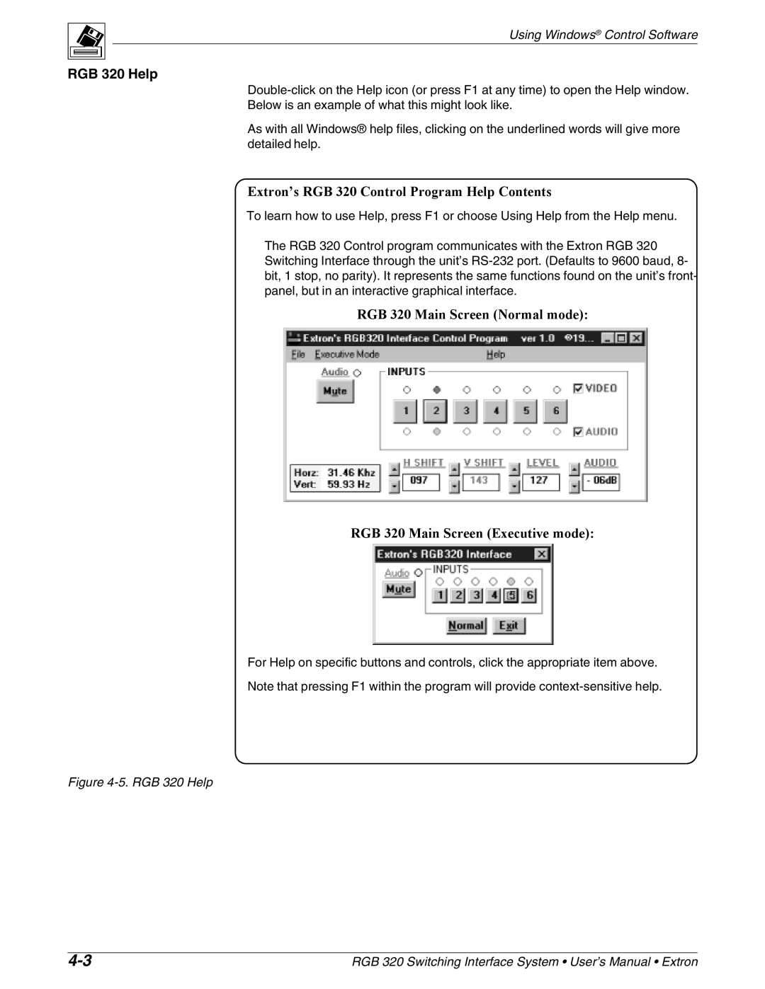 Extron electronic manual RGB 320 Help, Extron’s RGB 320 Control Program Help Contents 