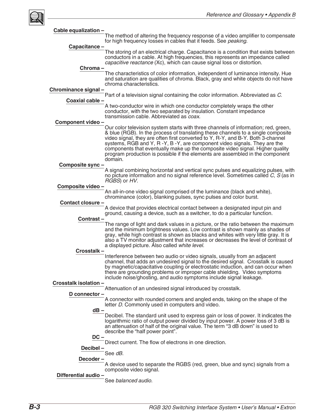 Extron electronic RGB 320 Cable equalization, Capacitance, Chroma, Chrominance signal, Coaxial cable, Component video 