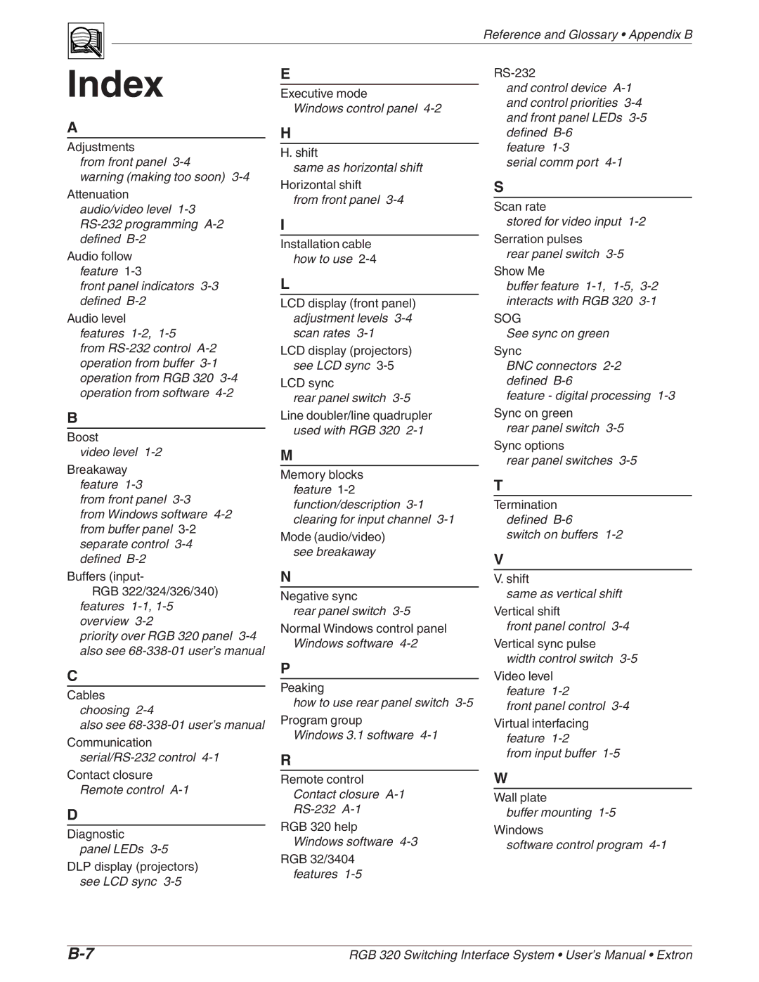 Extron electronic RGB 320 manual Index 