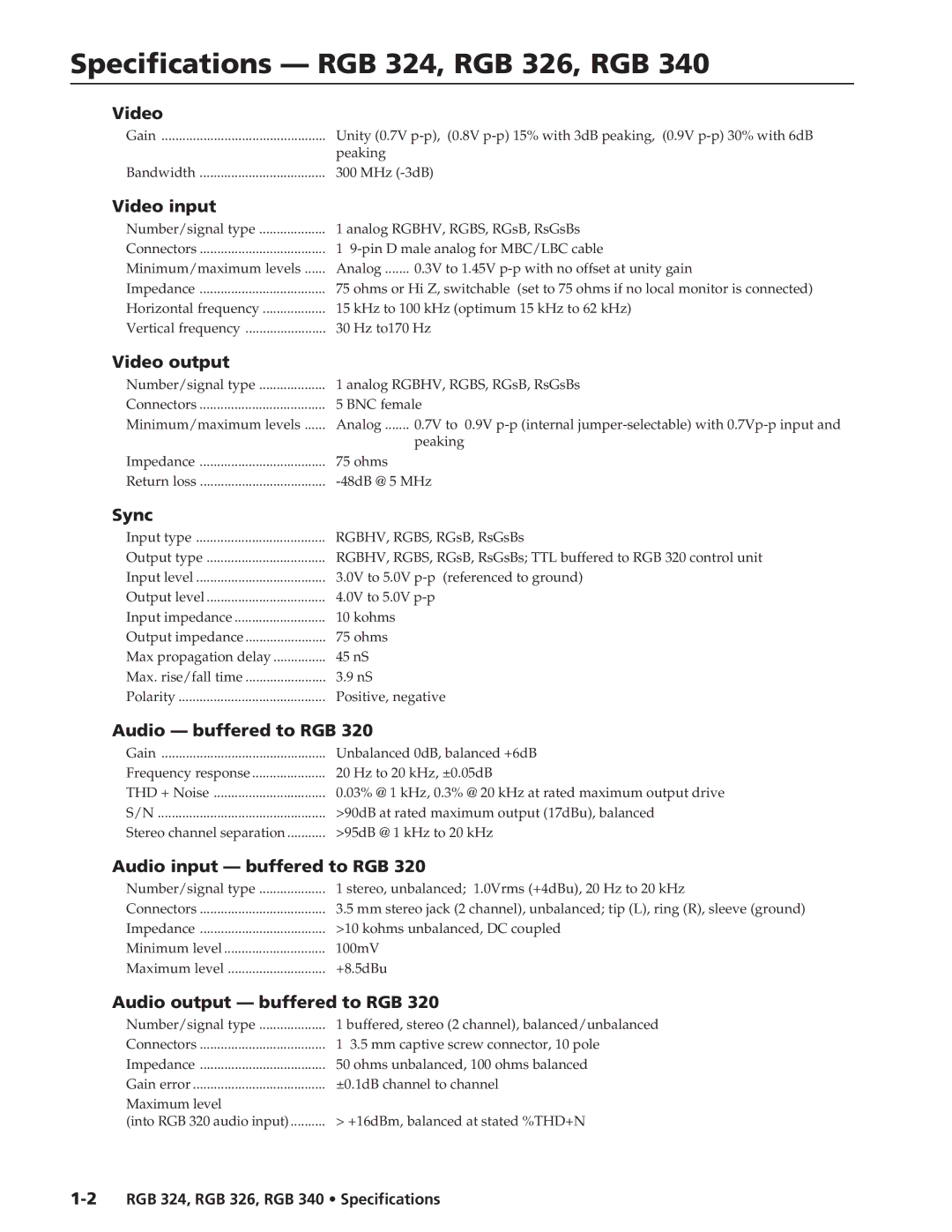 Extron electronic RGB 340 specifications Specifications RGB 324, RGB 326, RGB 