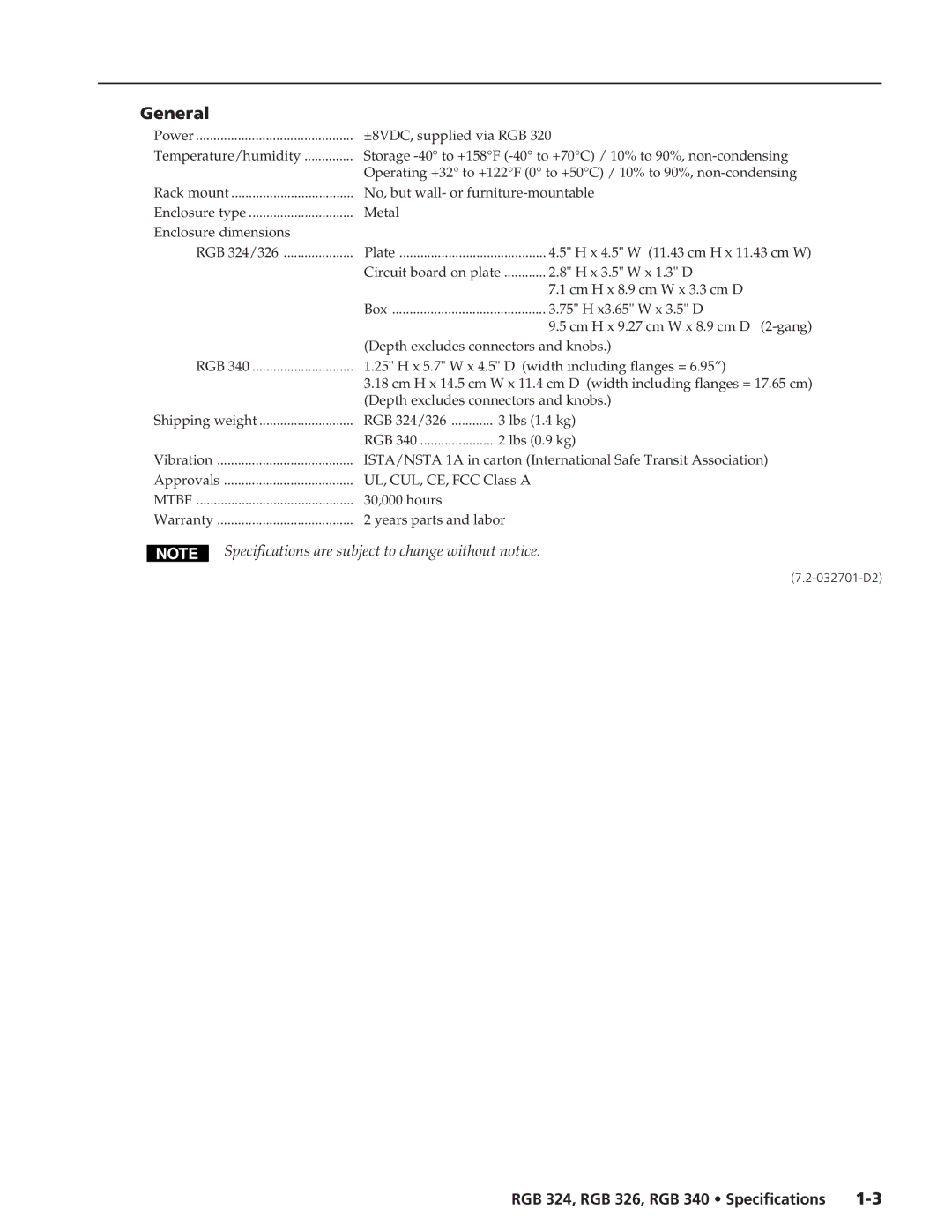 Extron electronic RGB 324, RGB 340, RGB 326 specifications General 